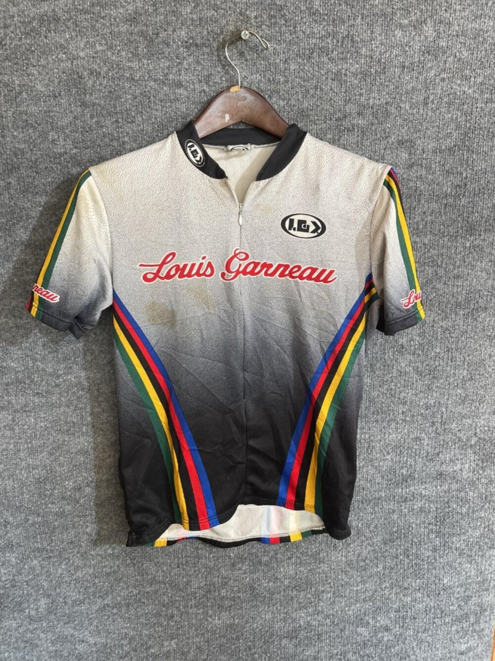 Louis Garneau Cycling Jersey Mens Small Multi 1/4 Zip Short Sleeve Pockets Bike